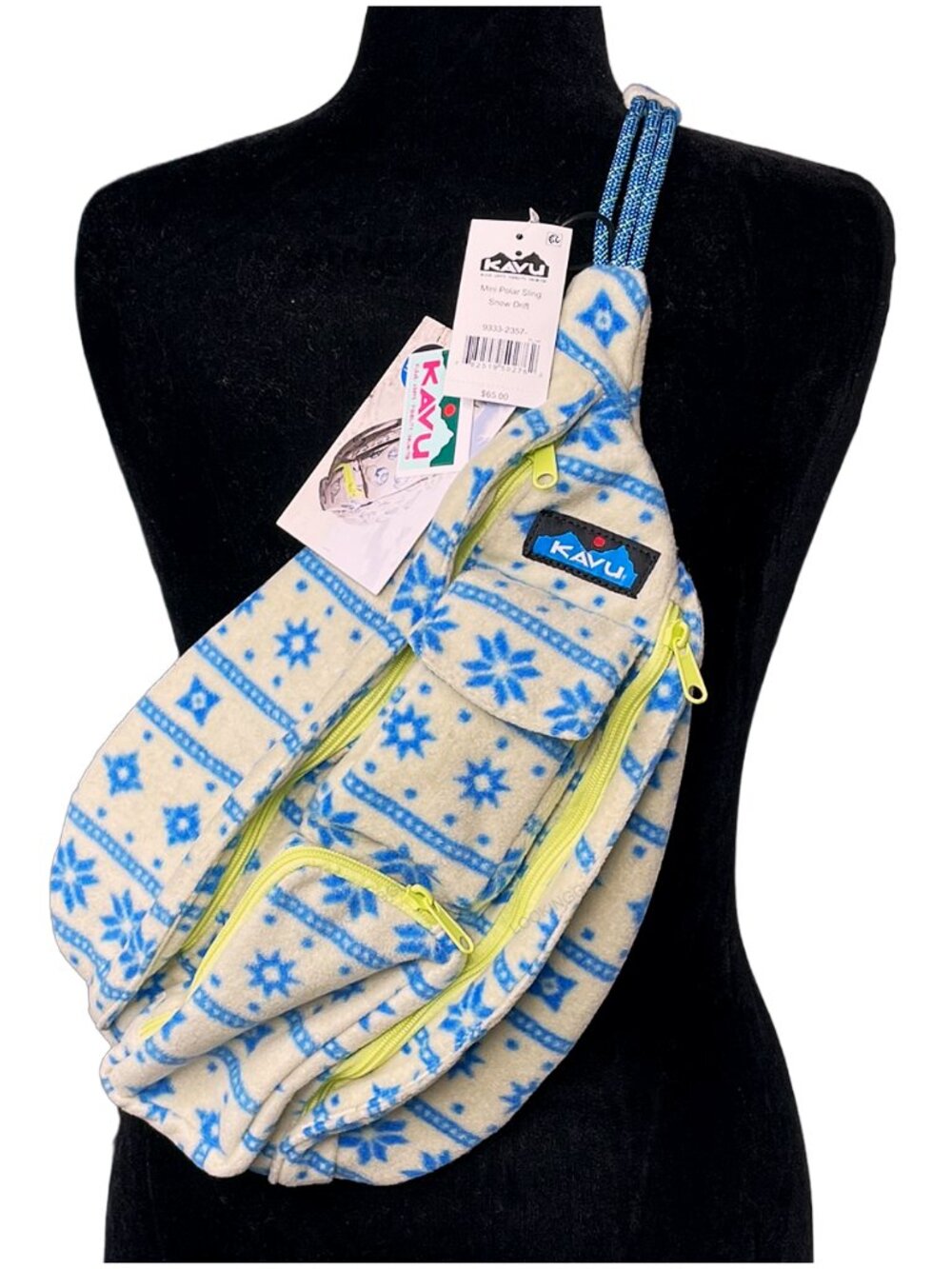 KAVU Mini Polar Sling Snow Drift Blue Snowflake Fleece Crossbody Bag 4L NWT